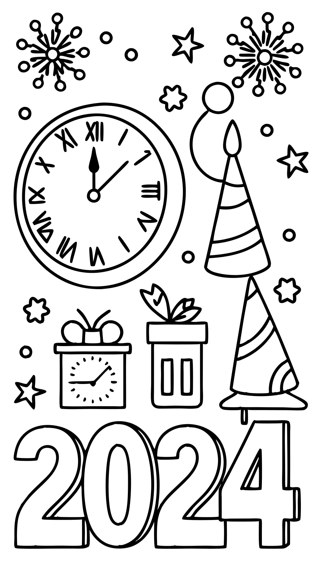 happy new year 2024 coloring page printable